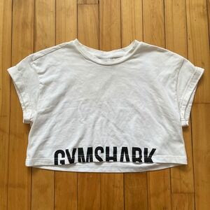 Gymshark Womens White Cropped Graphic T-Shirt Short Sleeve Boxy Fit Small